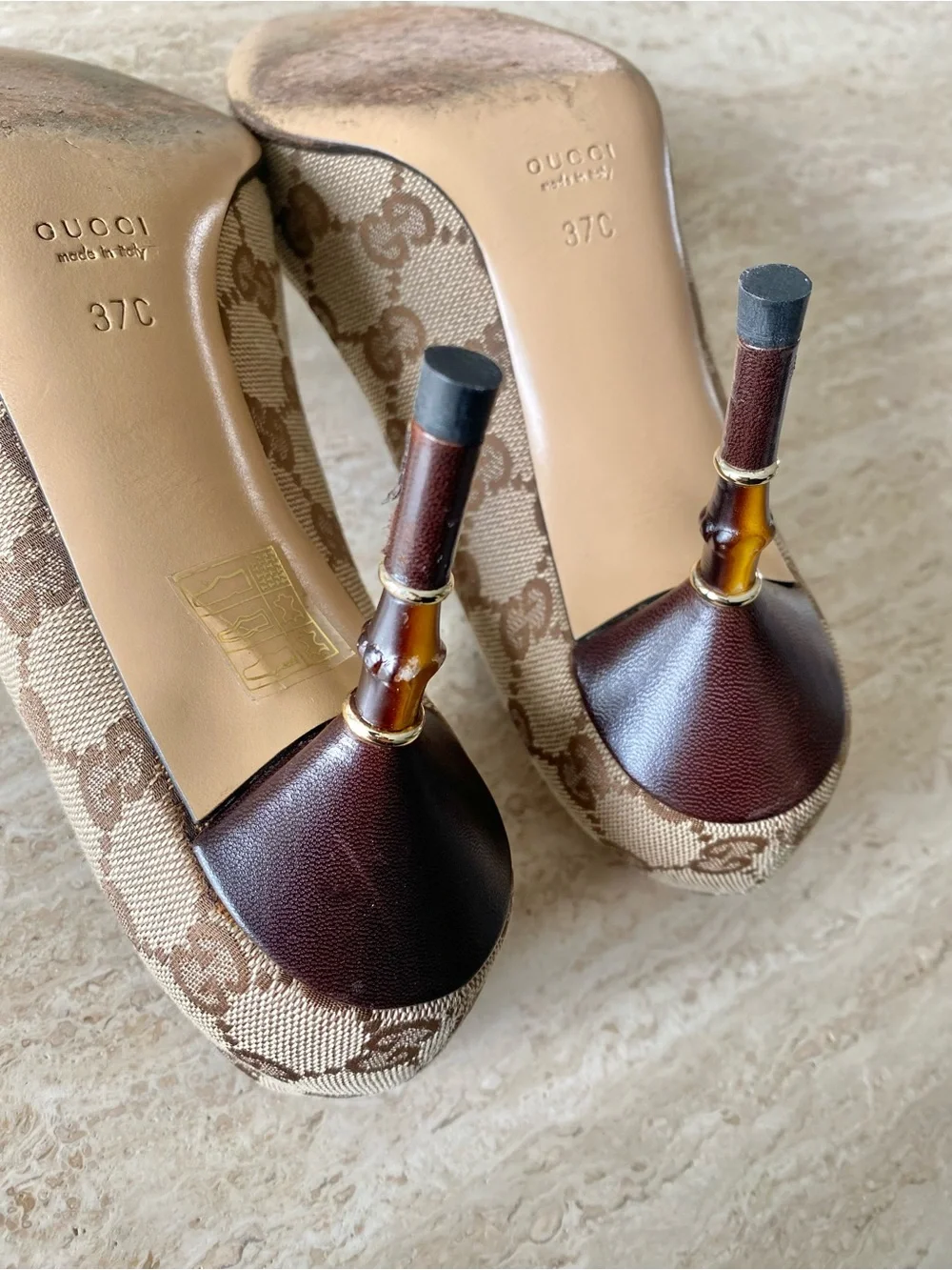 Gucci GG Canvas Pointed-Toe Pumps in Beige and Brown - Picture 7 of 10